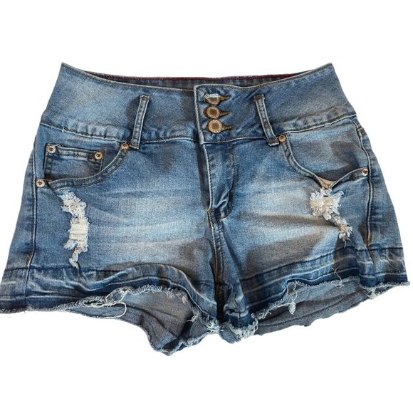 Boom Boom Jeans Womens Cut Off Short SH19729Z Button Fly Distressed Blue Size 9 - Picture 1 of 9